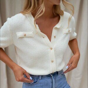 Easy Clothes Ecru Short Sleeve Sweater Size M-L